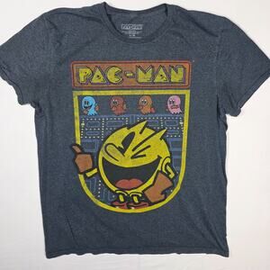 Pac-Man Video Game Graphic T-Shirt Tee Men's Large Blue Short Sleeve Cotton